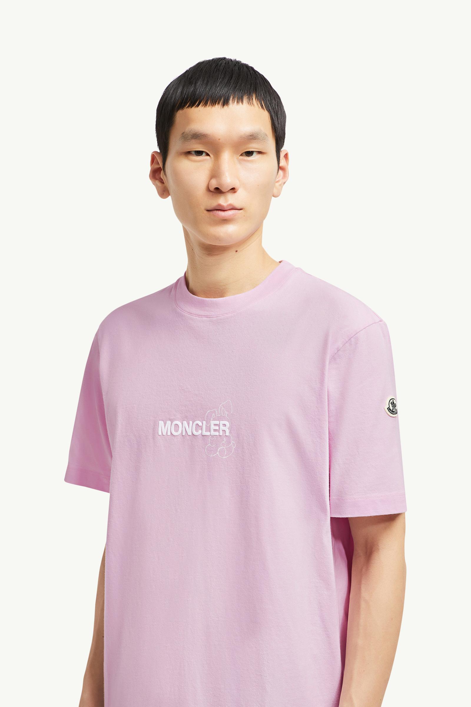 MONCLER ロゴ Tシャツ ピンク Pink Embroidered Tonal Logo Cotton T-Shirt - Tops & T-shirts