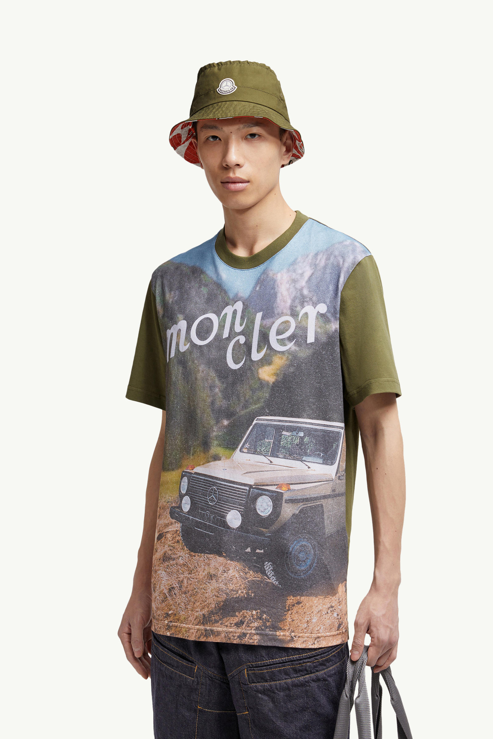 Moncler x Mercedes-Benz by NIGO Printed Cotton T-Shirt Men Olive Green Moncler 0