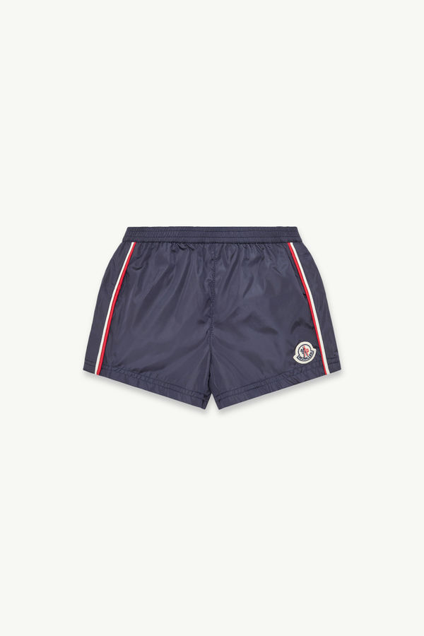 Short de bain à bords tricolores Garçon Bleu marine Moncler 0