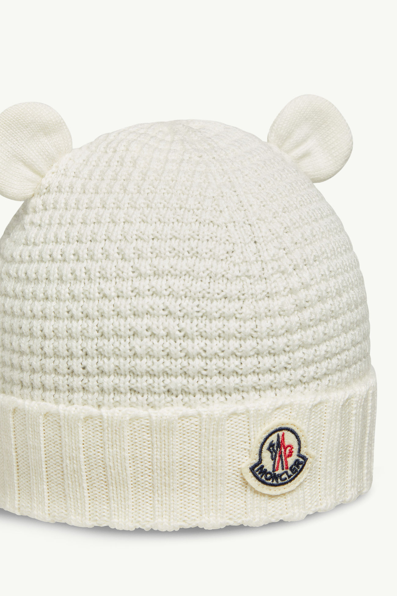 테디 베어 귀가 장식된 울 비니 젠더 뉴트럴 화이트 Moncler 1