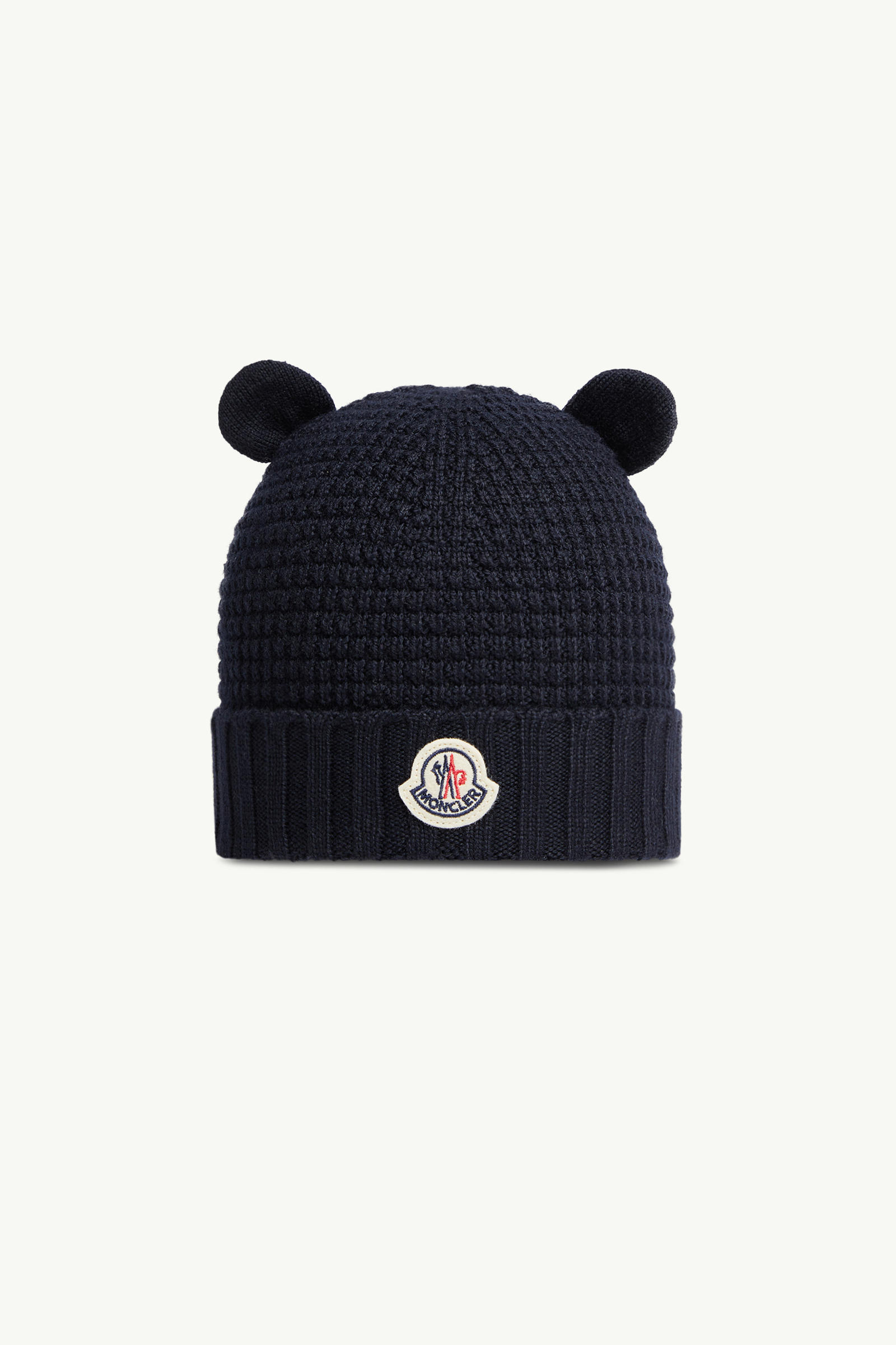 Wool Beanie with Teddy Bear Ears Gender Neutral Navy Blue Moncler 0