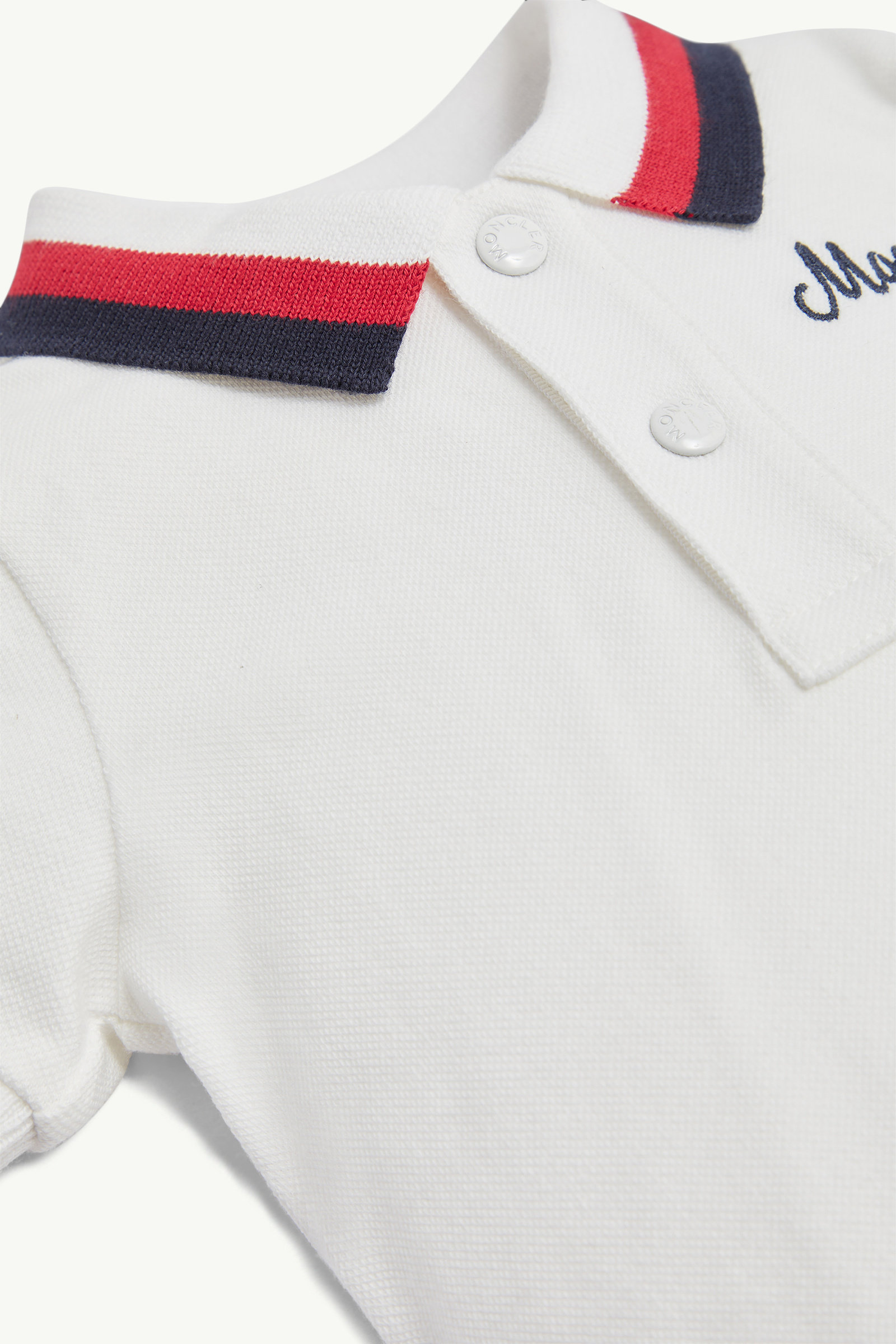 Embroidered Logo Cotton Polo Shirt Boy White Moncler 3