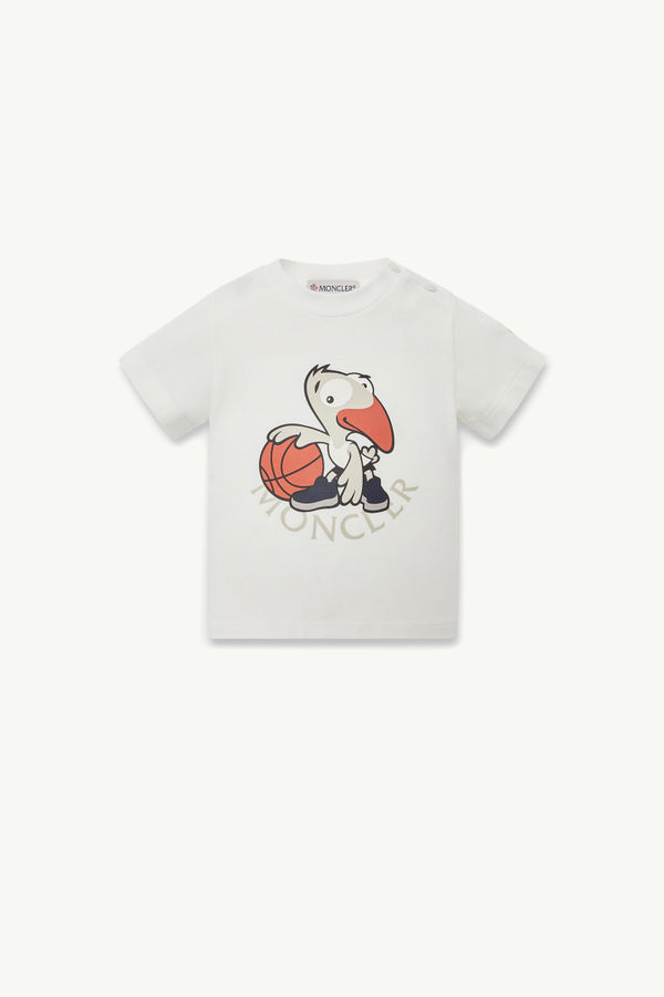 Basketball Motif Cotton T-Shirt Boy White Moncler 0