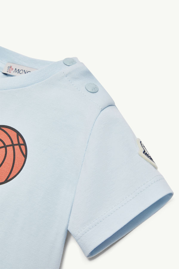 Basketball Motif Cotton T-Shirt Boy Light Blue Moncler 2