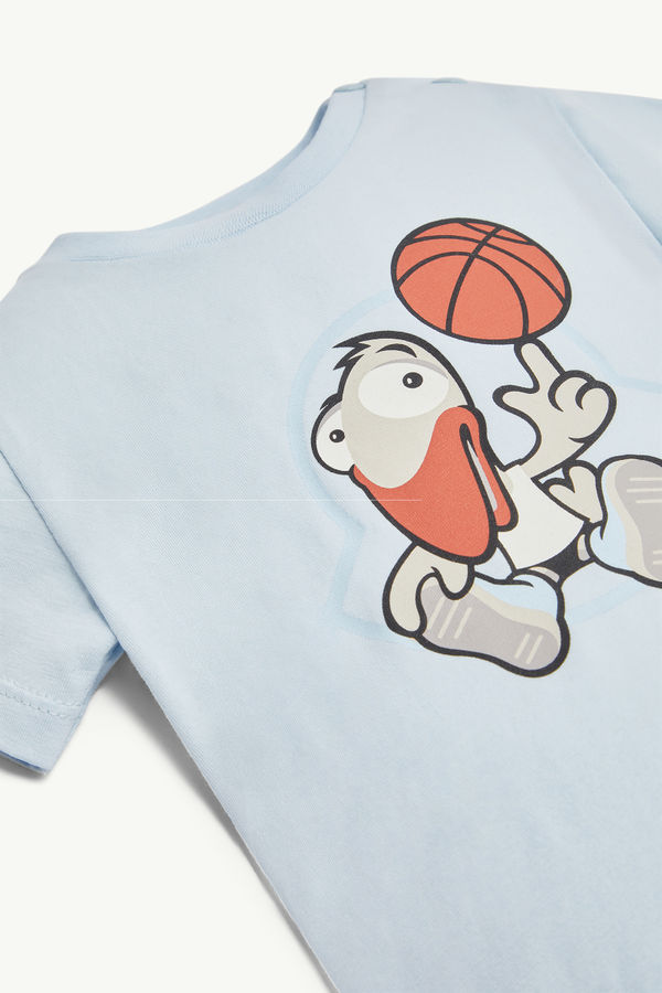 Basketball Motif Cotton T-Shirt Boy Light Blue Moncler 3