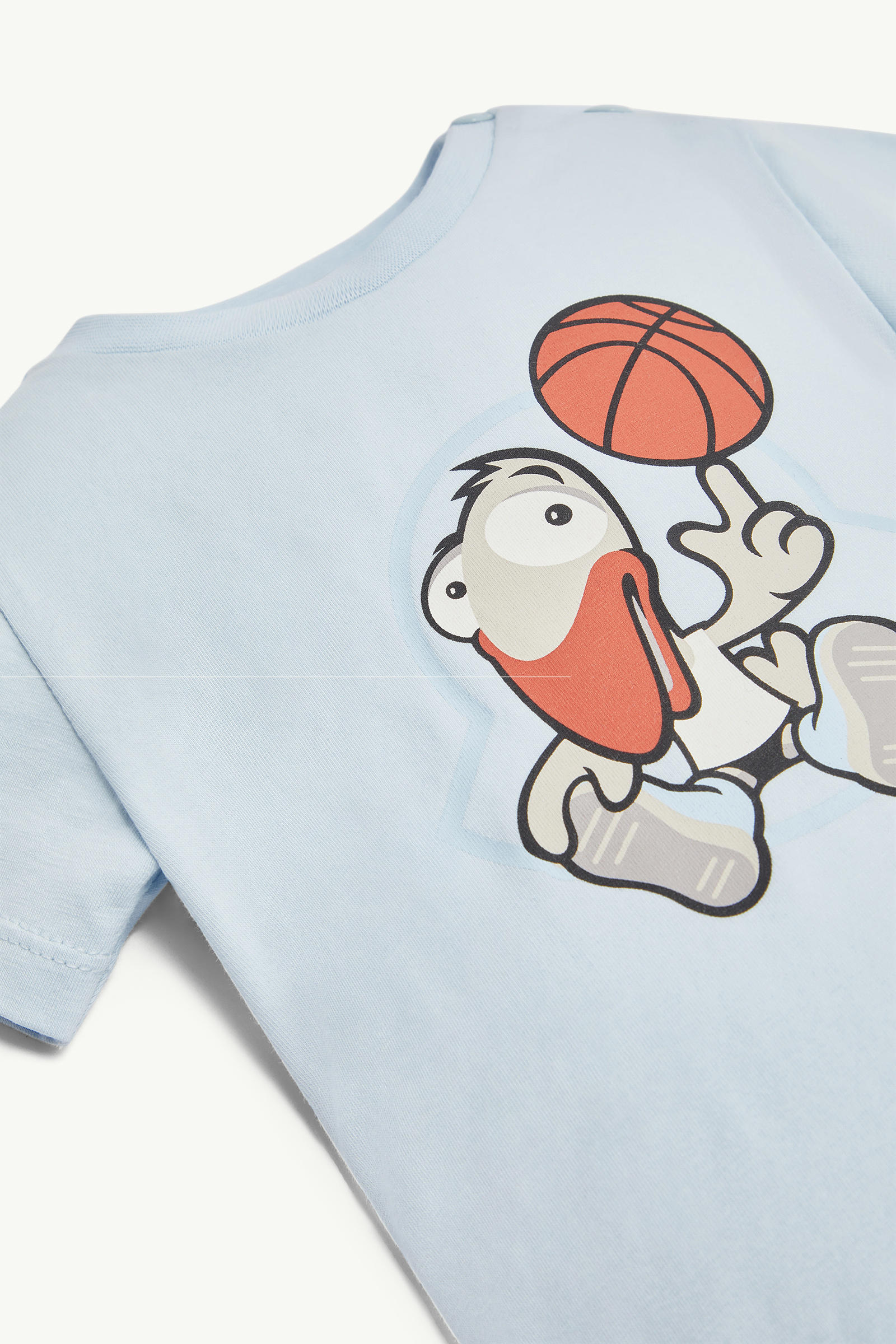 Basketball Motif Cotton T-Shirt Boy Light Blue Moncler 3