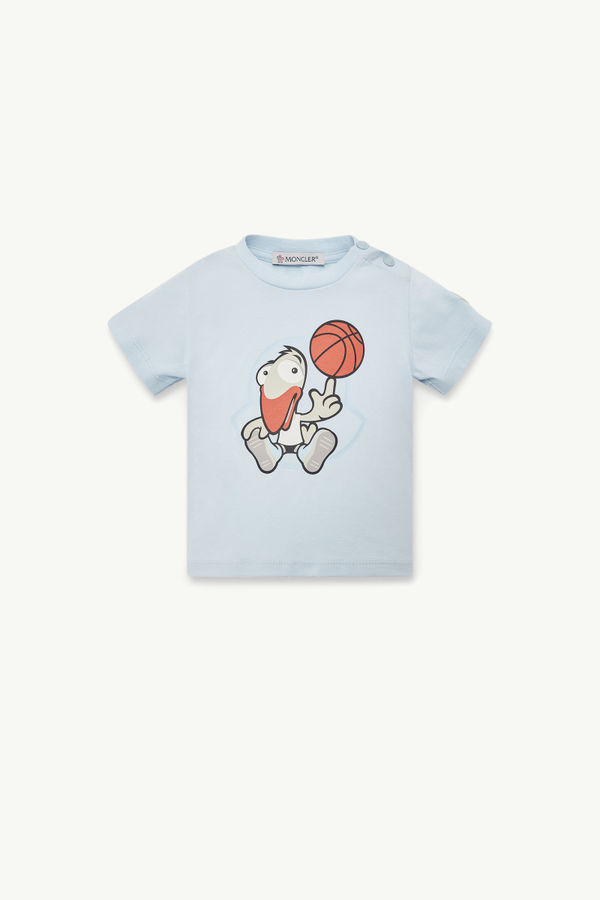 Basketball Motif Cotton T-Shirt Boy Light Blue Moncler 0