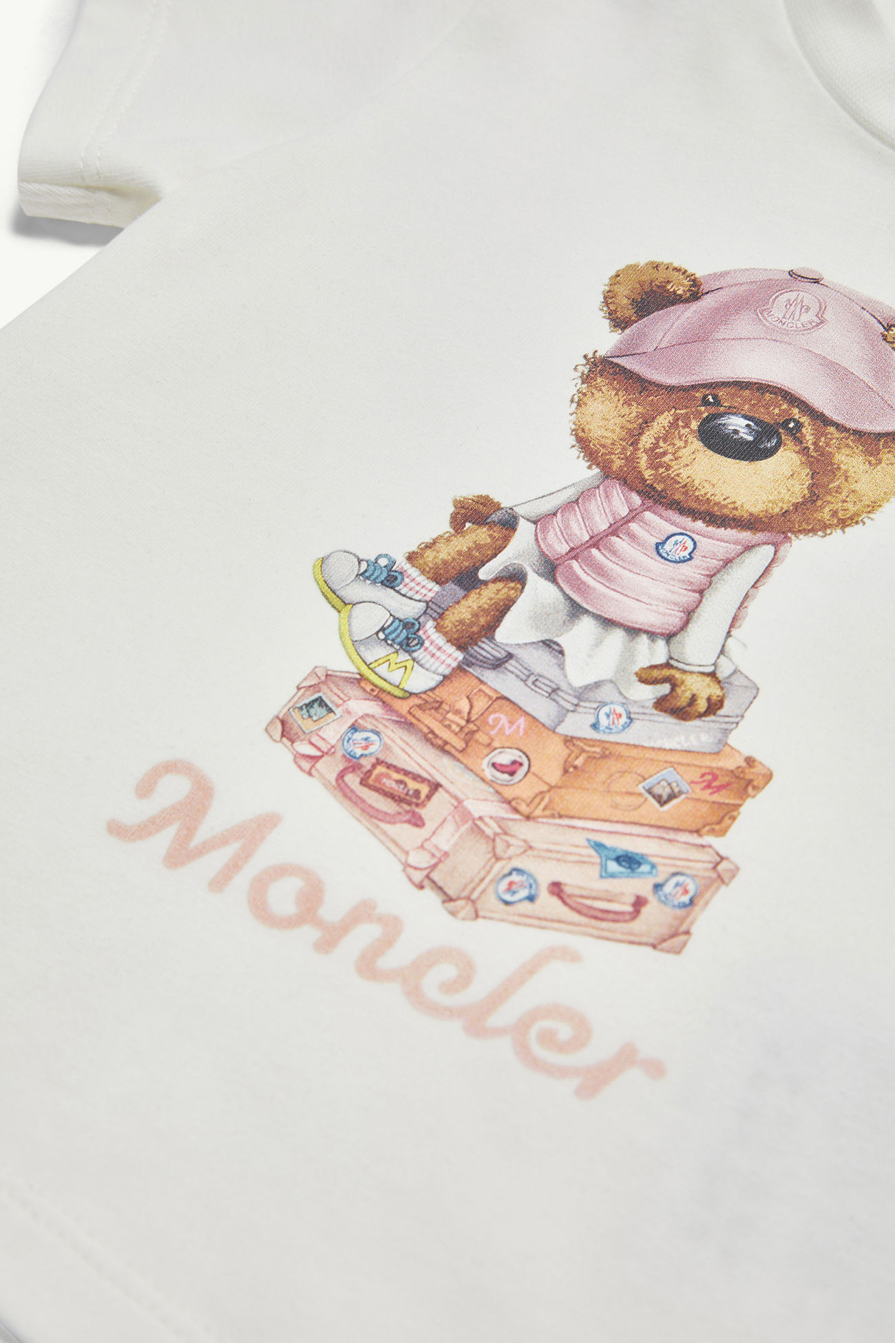 Teddy Bear Motif Cotton T-Shirt Girl White Moncler 2