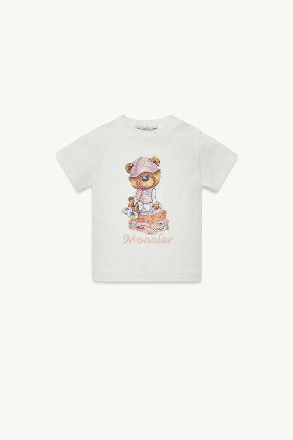 Baumwoll-T-Shirt mit Teddybär-Motiv Mädchen Weiß Moncler 0