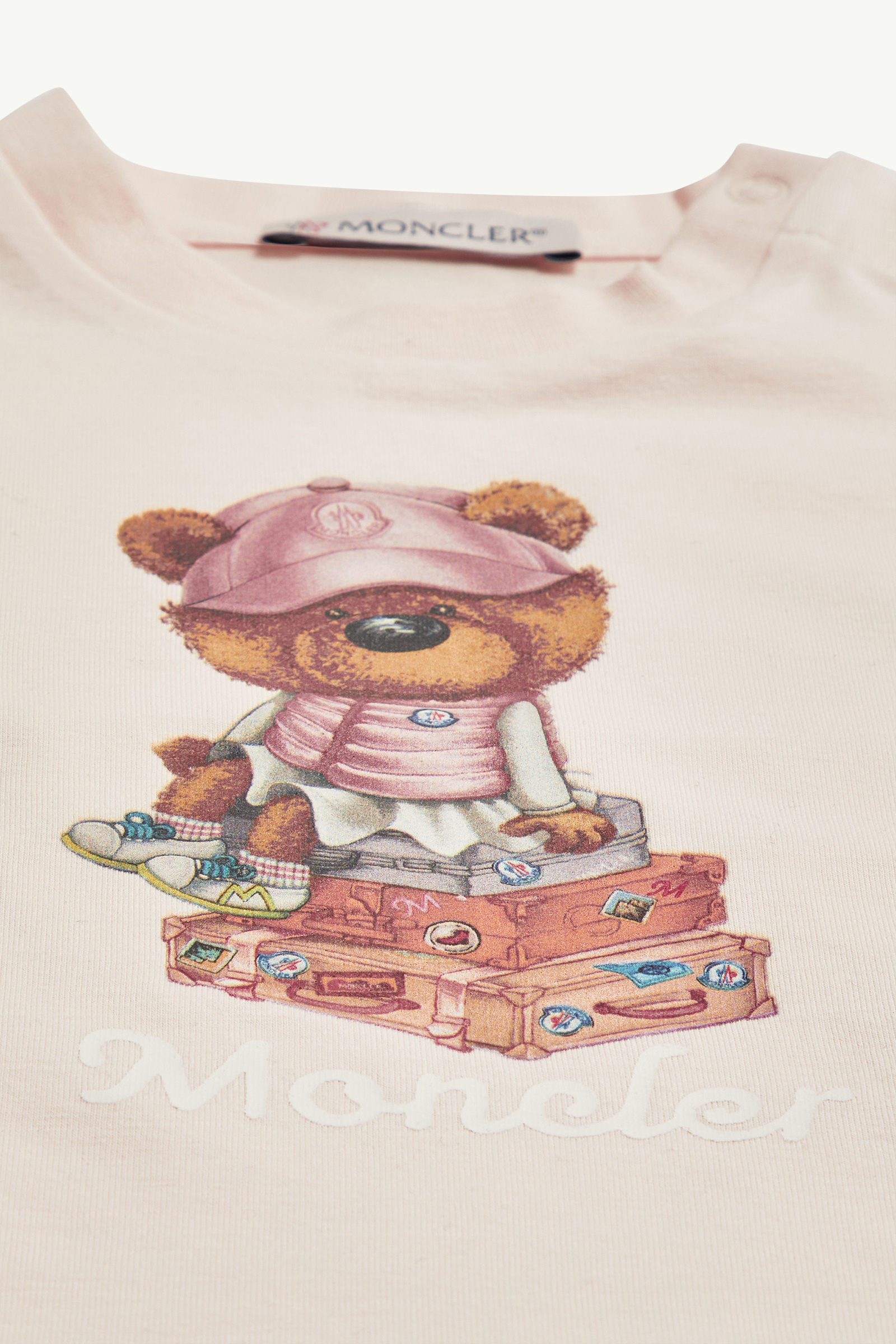 Teddy Bear Motif Cotton T-Shirt Girl Light Pink Moncler 2
