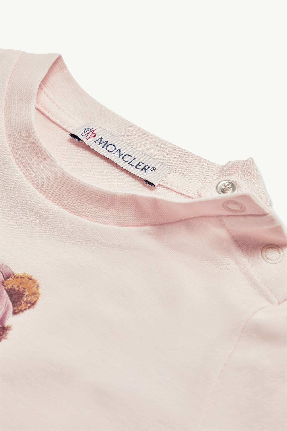 Teddy Bear Motif Cotton T-Shirt Girl Light Pink Moncler 3