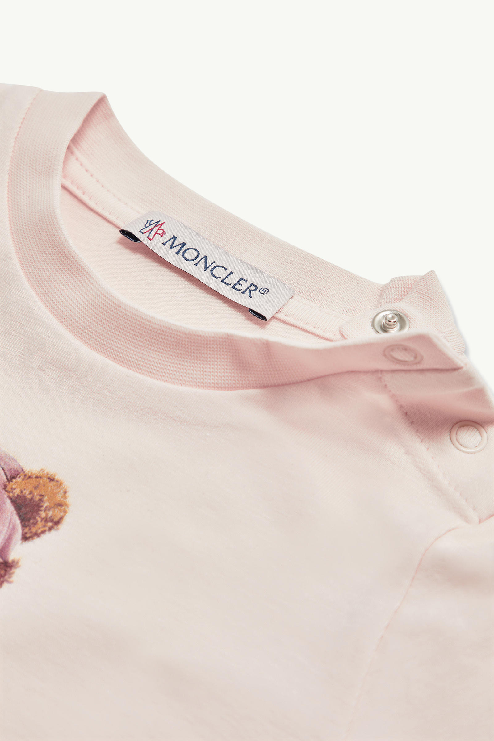 Teddy Bear Motif Cotton T-Shirt Girl Light Pink Moncler 3