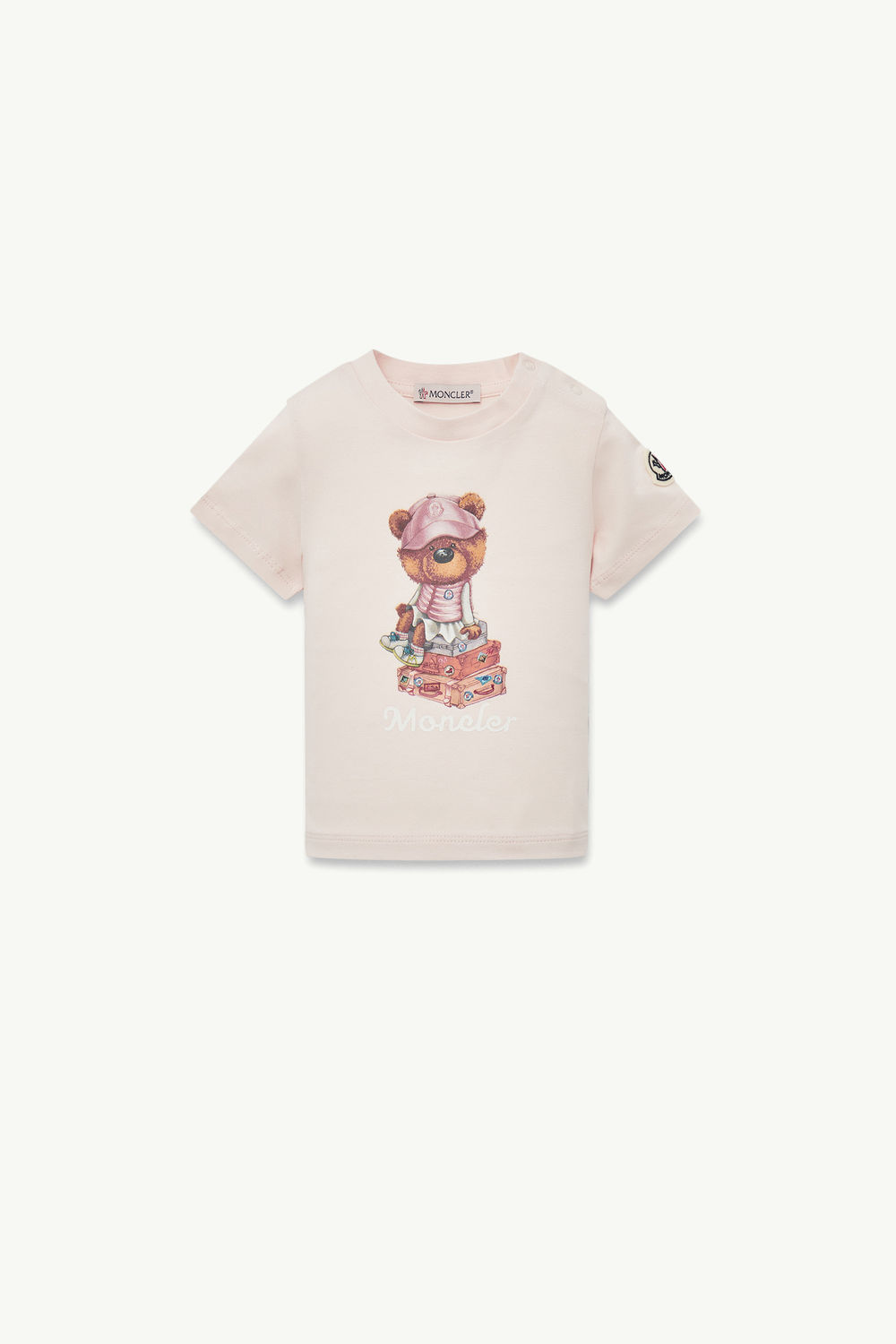 Teddy Bear Motif Cotton T-Shirt Girl Light Pink Moncler 0