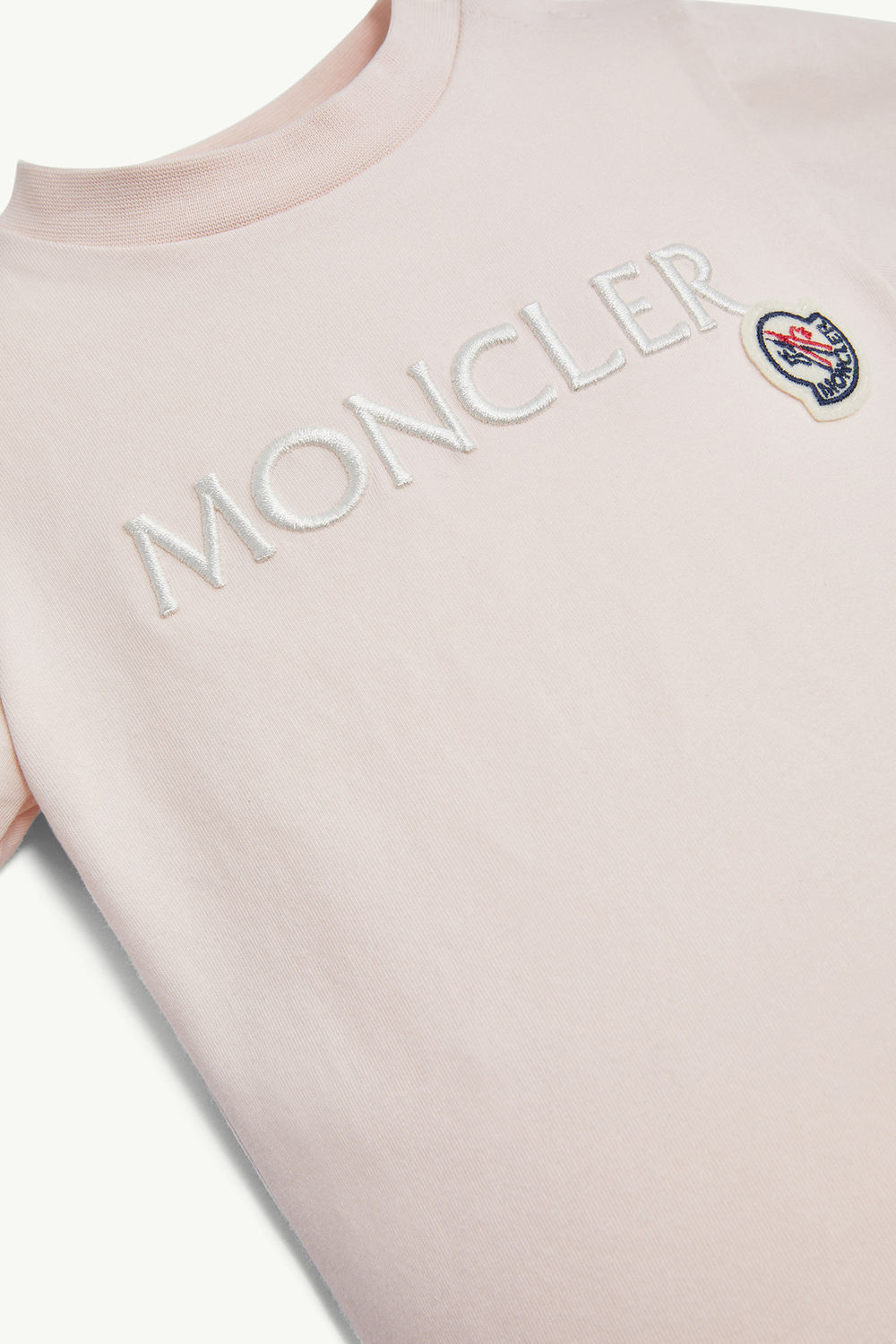 Embroidered Logo Cotton T-Shirt Girl Light Pink Moncler 3