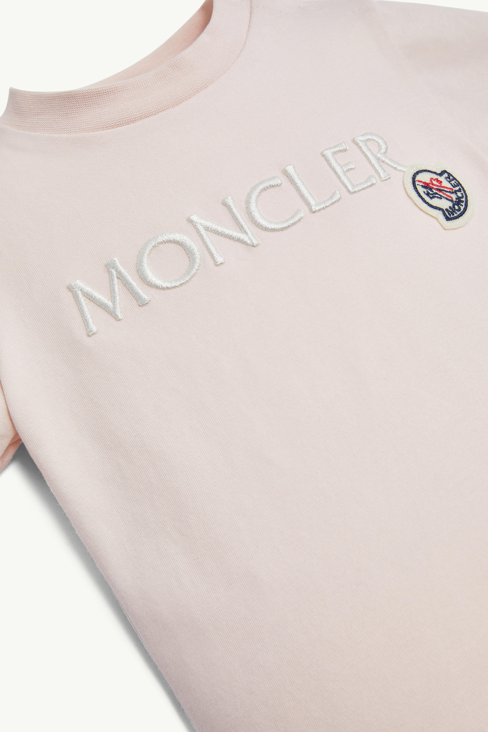 Embroidered Logo Cotton T-Shirt Girl Light Pink Moncler 3