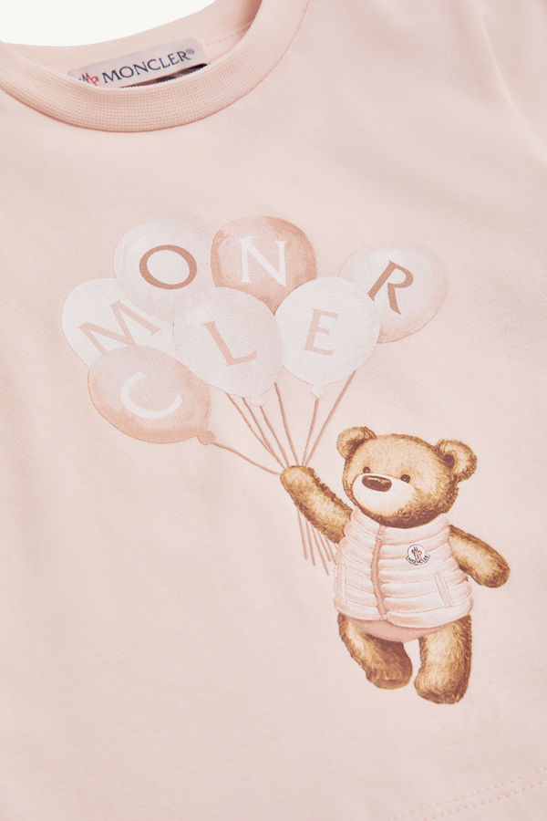 Teddy Bear Motif Cotton T-Shirt Gender Neutral Light Pink Moncler 3