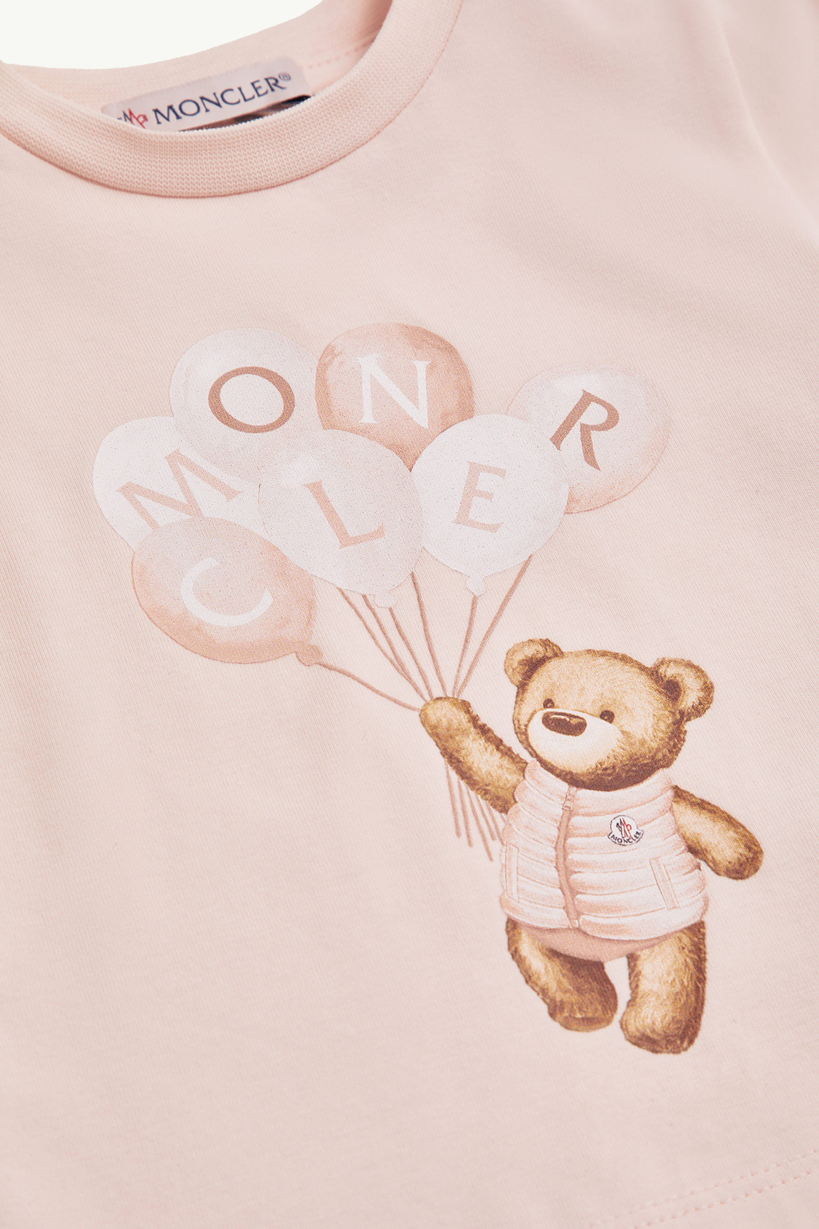 Teddy Bear Motif Cotton T-Shirt Gender Neutral Light Pink Moncler 3