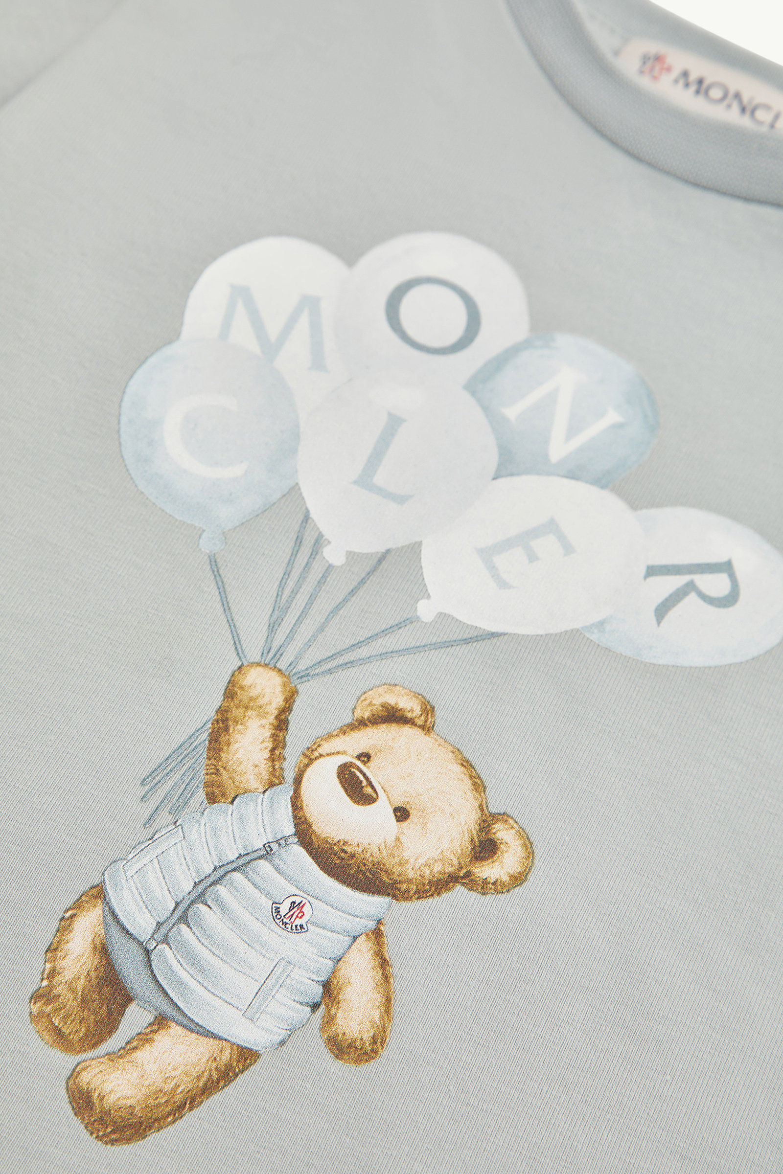 Teddy Bear Motif Cotton T-Shirt Gender Neutral Gray Moncler 3