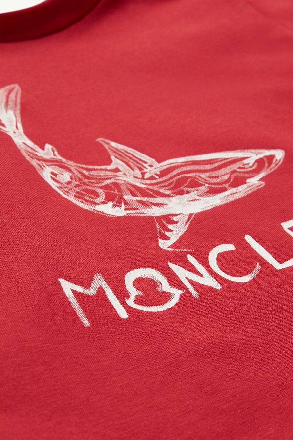 Aquatic Logo Cotton T-Shirt Boy Red Moncler 3