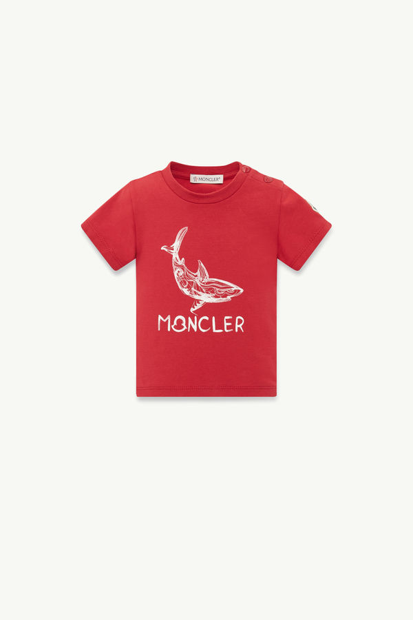 Aquatic Logo Cotton T-Shirt Boy Red Moncler 0