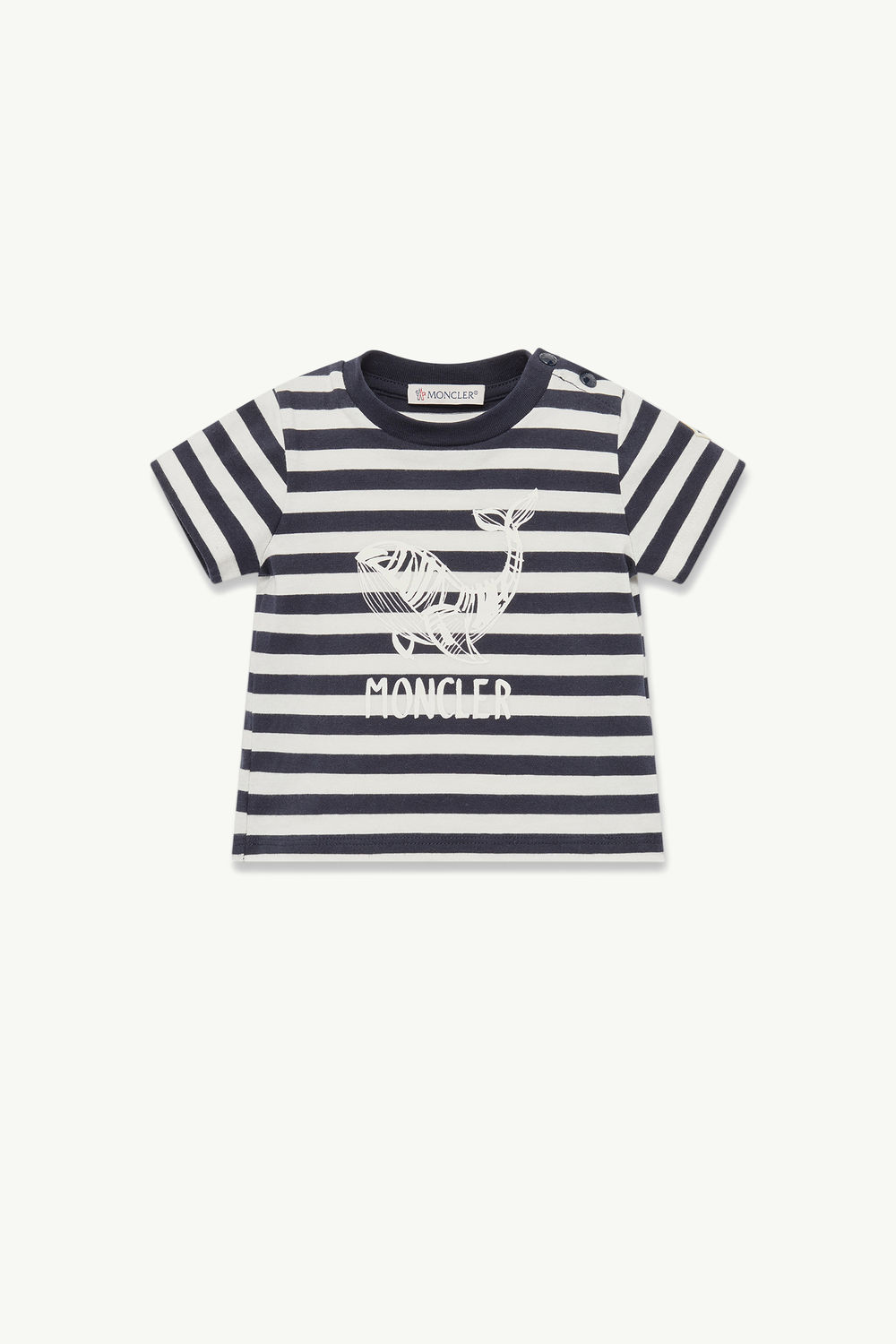 T-shirt en coton à motif baleine Garçon Blanc & Bleu Moncler 0