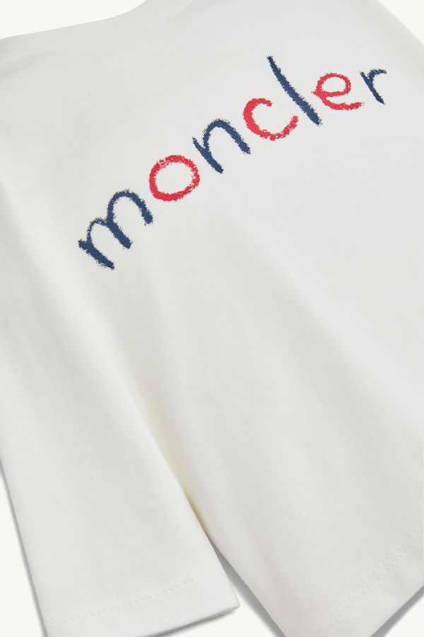 Scribble Logo Long Sleeve Cotton T-Shirt Boy White Moncler 3