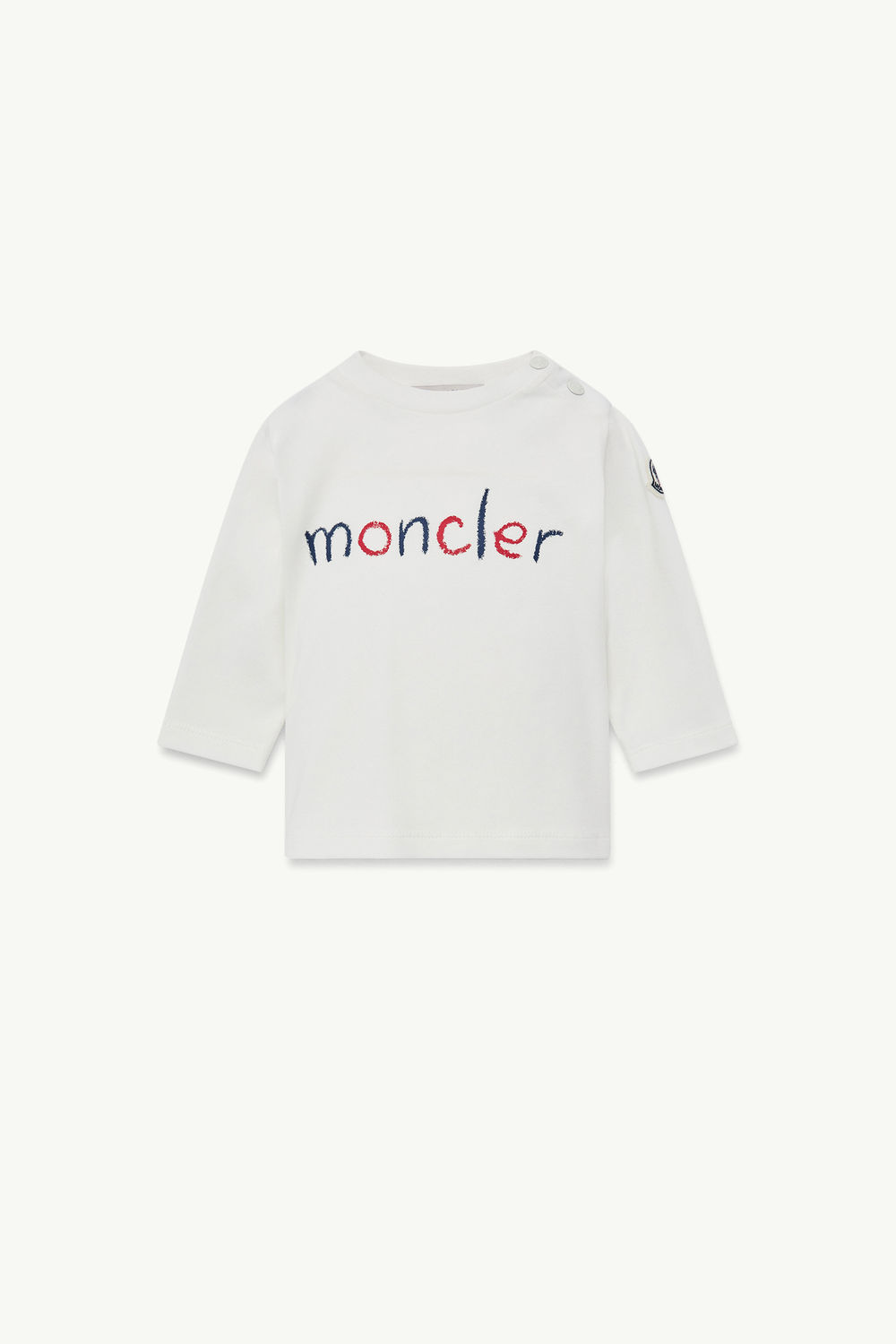 Scribble Logo Long Sleeve Cotton T-Shirt Boy White Moncler 0