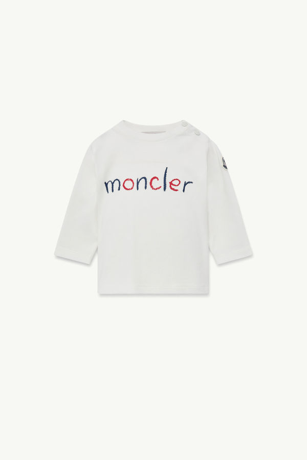 Scribble Logo Long Sleeve Cotton T-Shirt Boy White Moncler 0