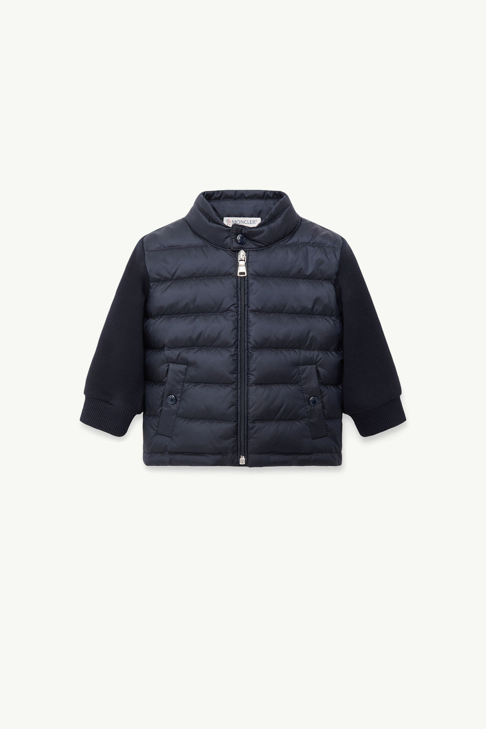 Padded Cotton Zip-Up Sweatshirt Boy Navy Blue Moncler 0