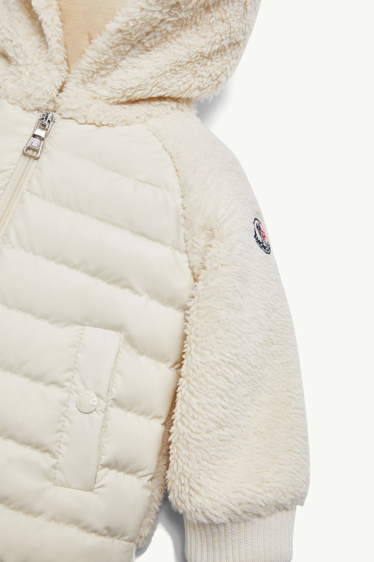 Padded Teddy Zip-Up Hoodie Girl White Moncler 2