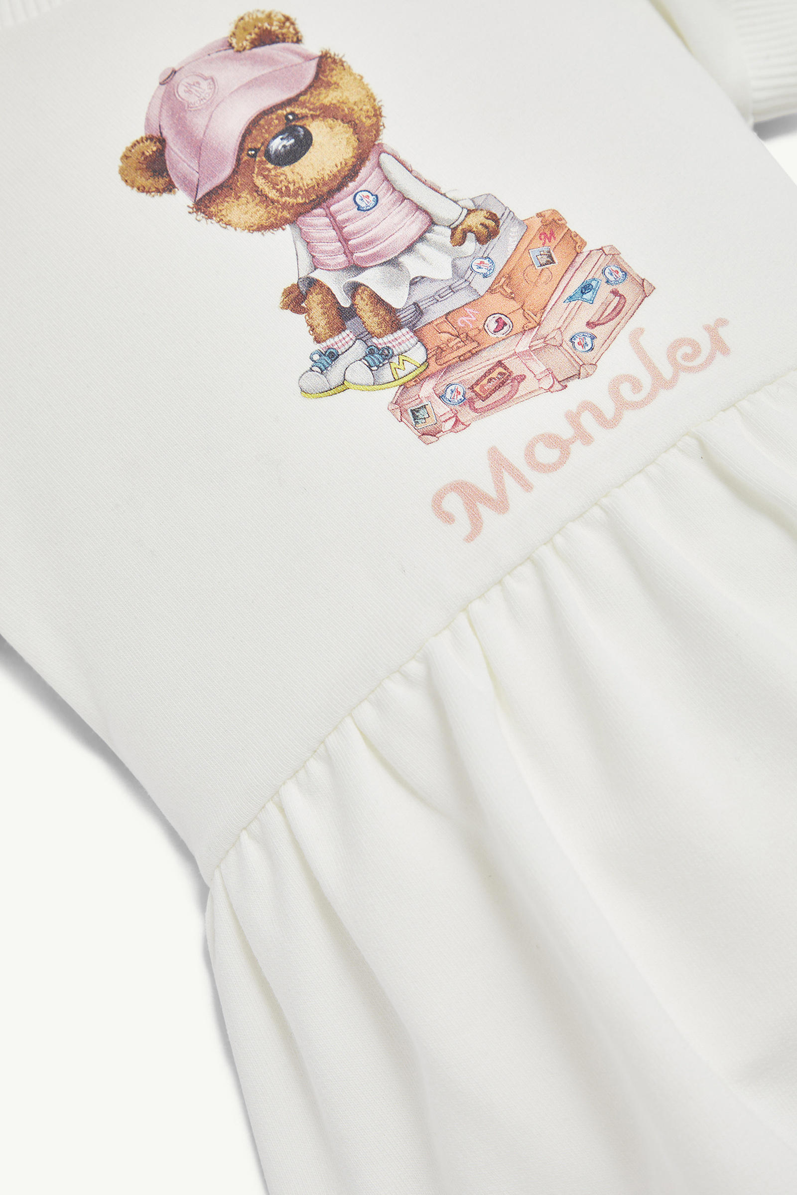 Teddy Bear Motif Cotton Dress Girl White Moncler 2