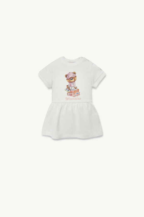 Abito in cotone con motivo orsetto Bambina Bianco Moncler 0