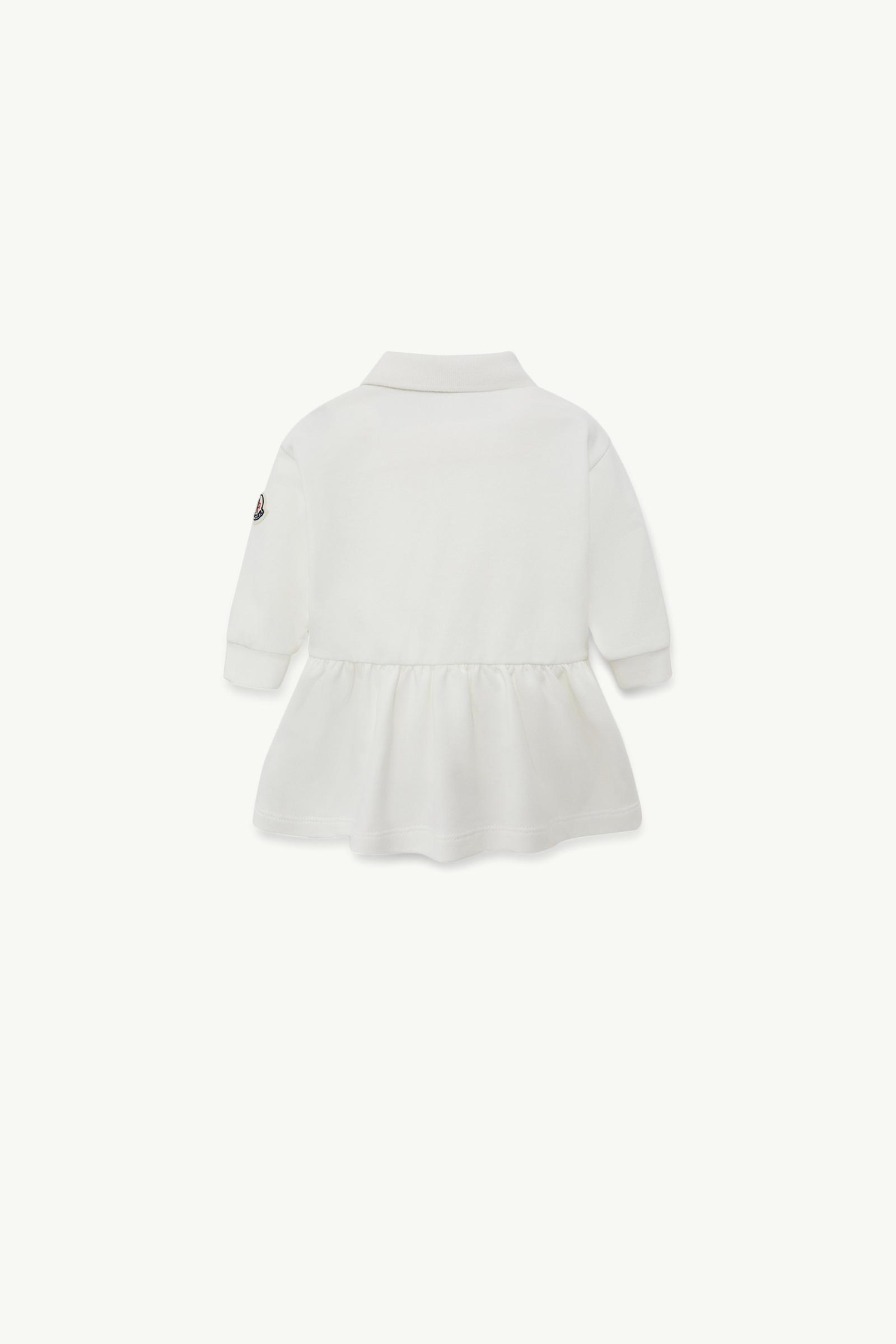Embroidered Logo Long Sleeve Cotton Polo Dress Girl White Moncler 1