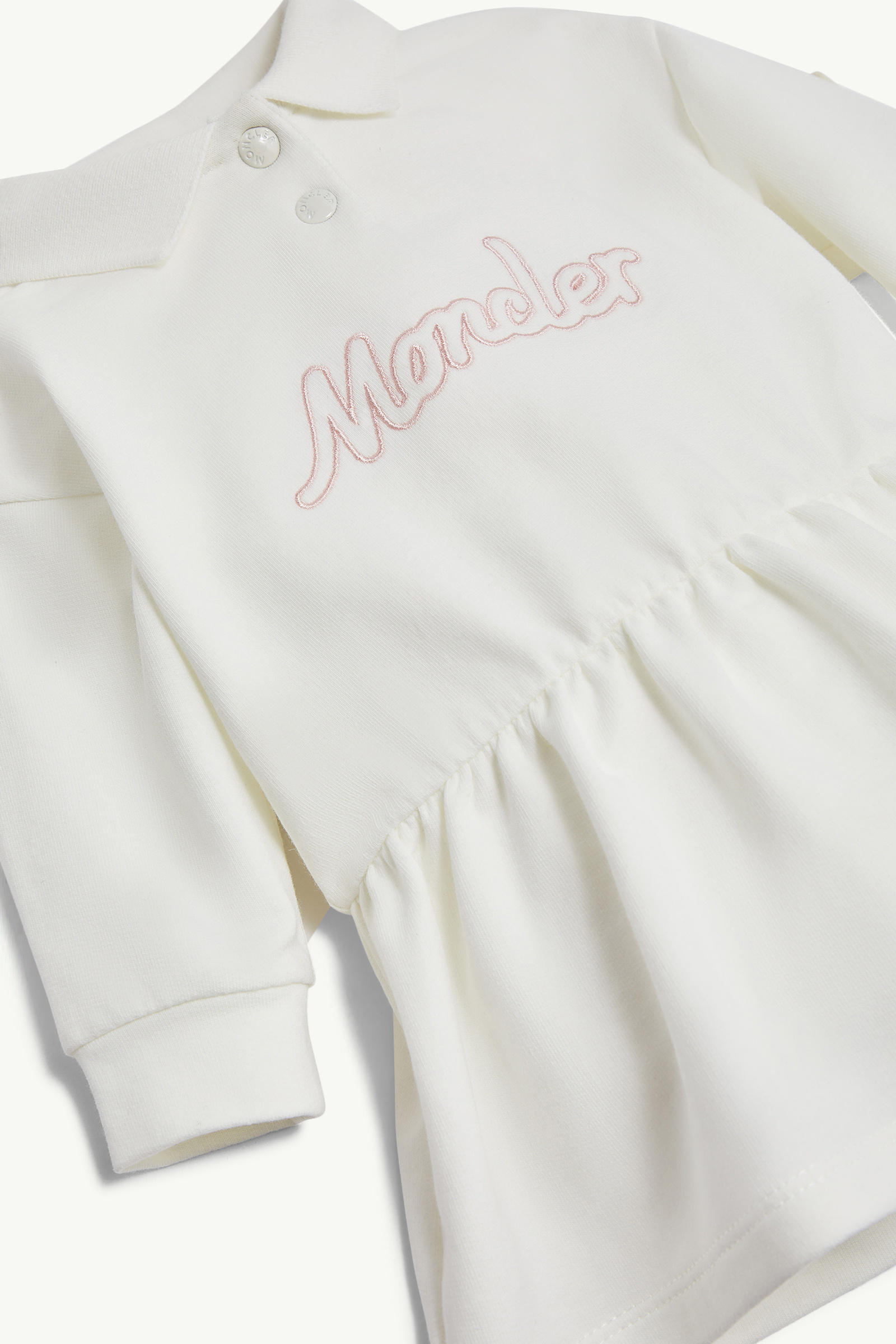 Embroidered Logo Long Sleeve Cotton Polo Dress Girl White Moncler 3