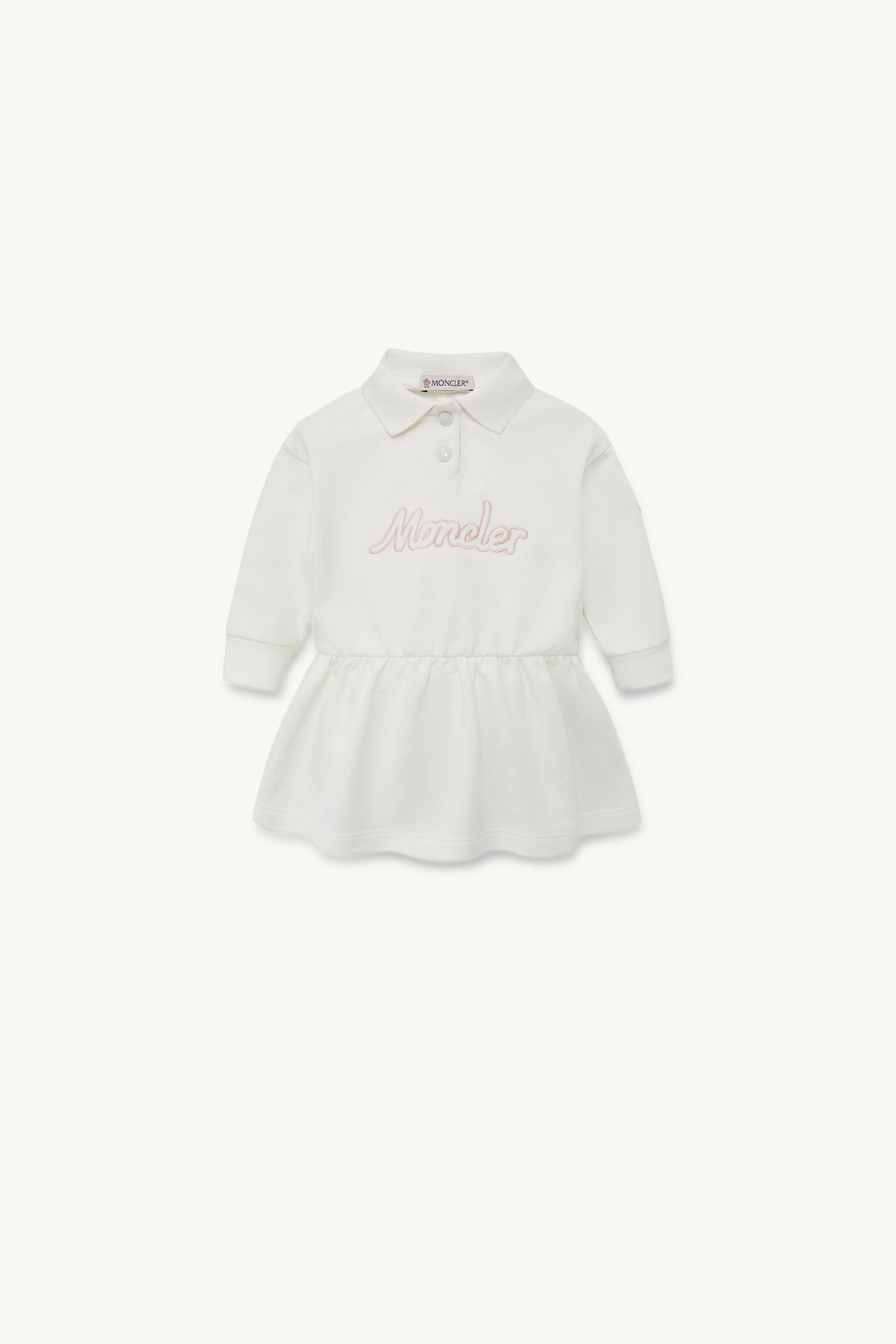 Vestido polo de algodón de manga larga con logotipo bordado Niña Blanco Moncler 0