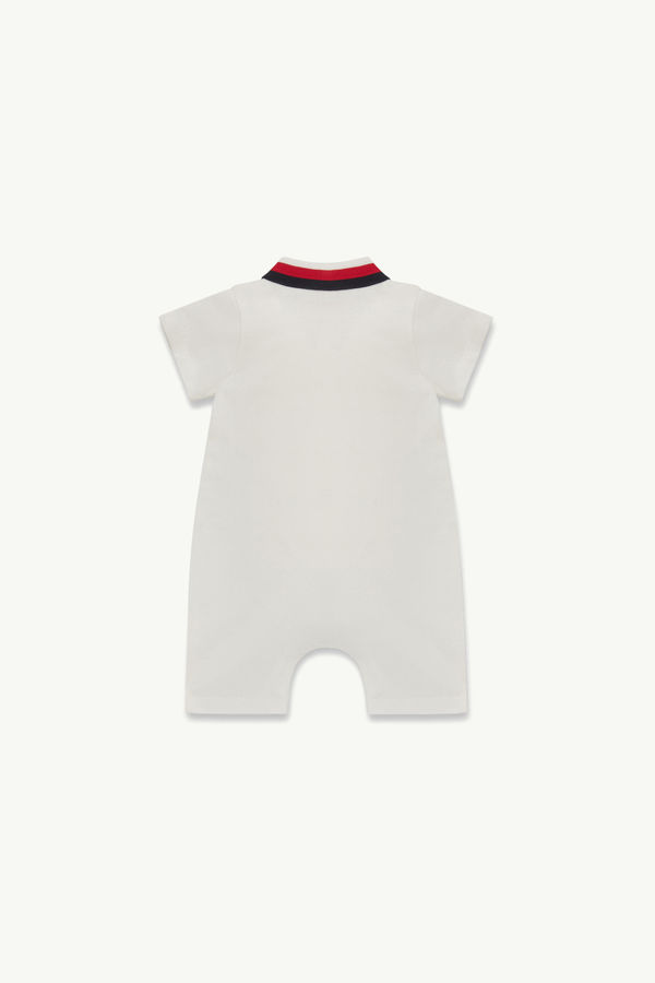 Tricolor-Trimmed Cotton Romper Boy White Moncler 1