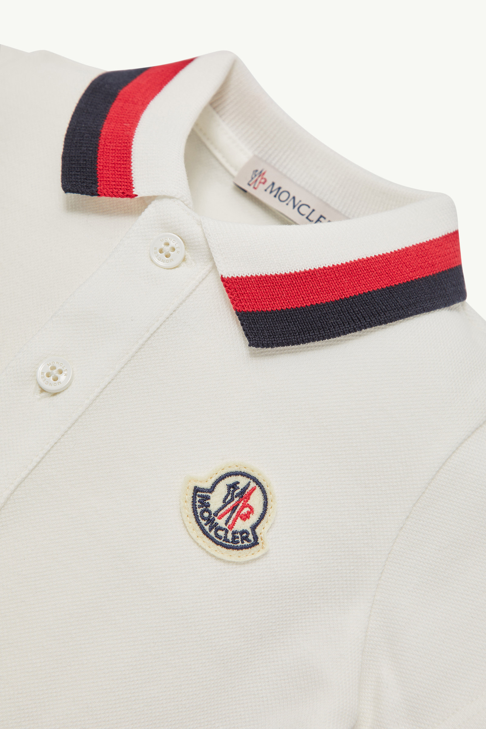 Tricolor-Trimmed Cotton Romper Boy White Moncler 2