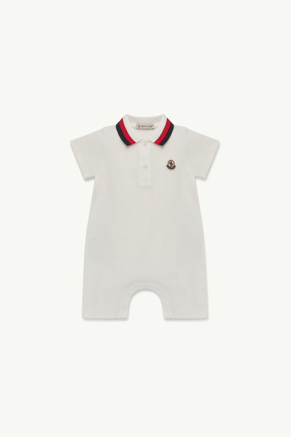 Tricolor-Trimmed Cotton Romper Boy White Moncler 0