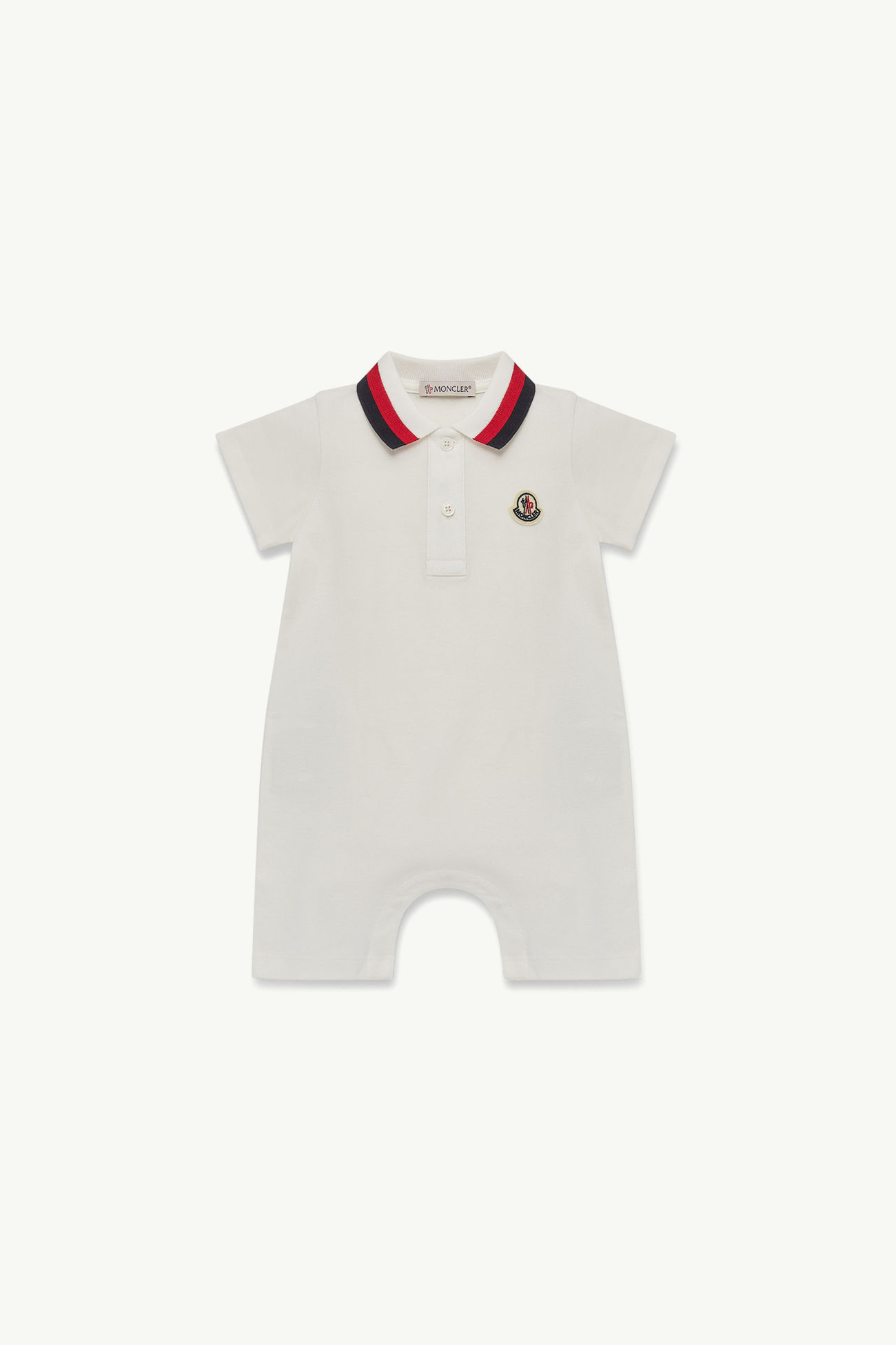 Tutina in cotone con orlo tricolore Bambino Bianco Moncler 0