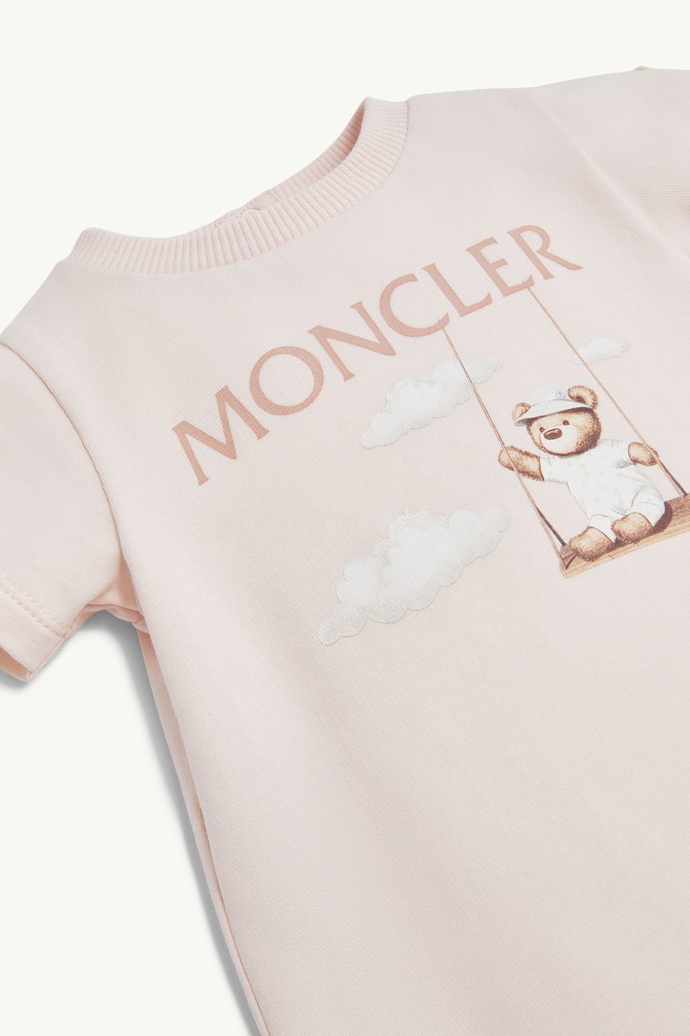 Teddy Bear Motif Cotton Romper Gender Neutral Light Pink Moncler 2