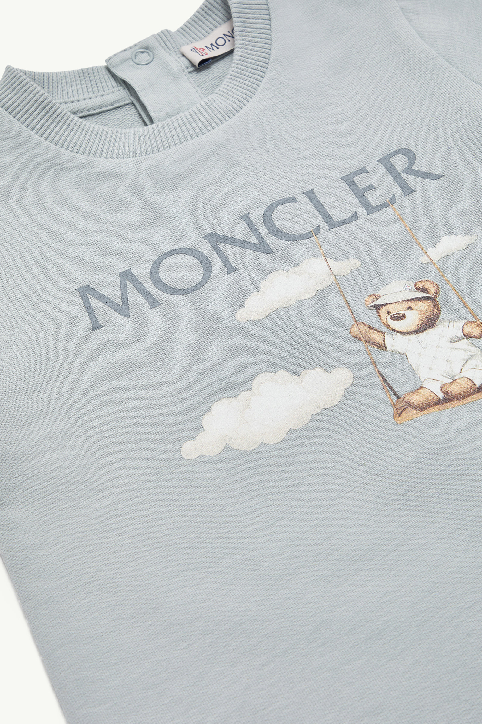Teddy Bear Motif Cotton Romper Gender Neutral Gray Moncler 3