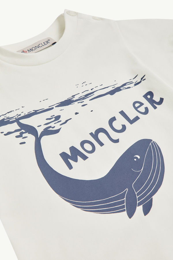 Whale Motif Cotton Romper Boy White Moncler 3