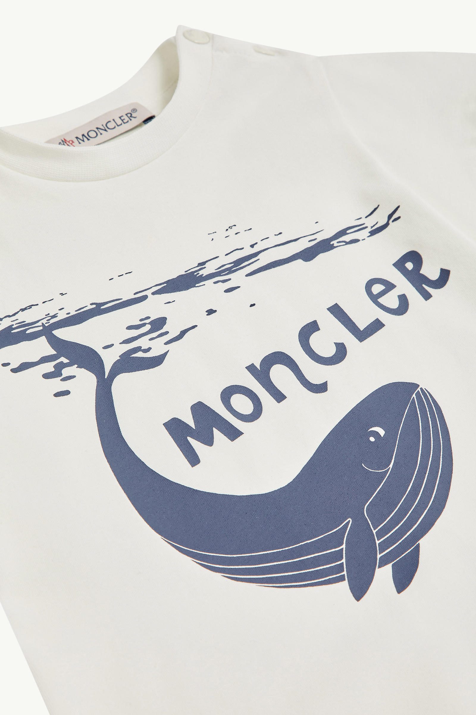 Whale Motif Cotton Romper Boy White Moncler 3