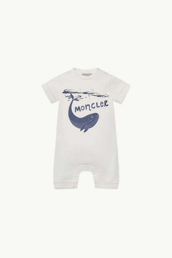 Whale Motif Cotton Romper Boy White Moncler 0