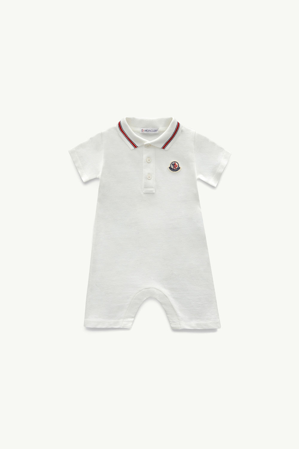 Logo Patch Cotton Piquet Baby Romper Boy White Moncler 0