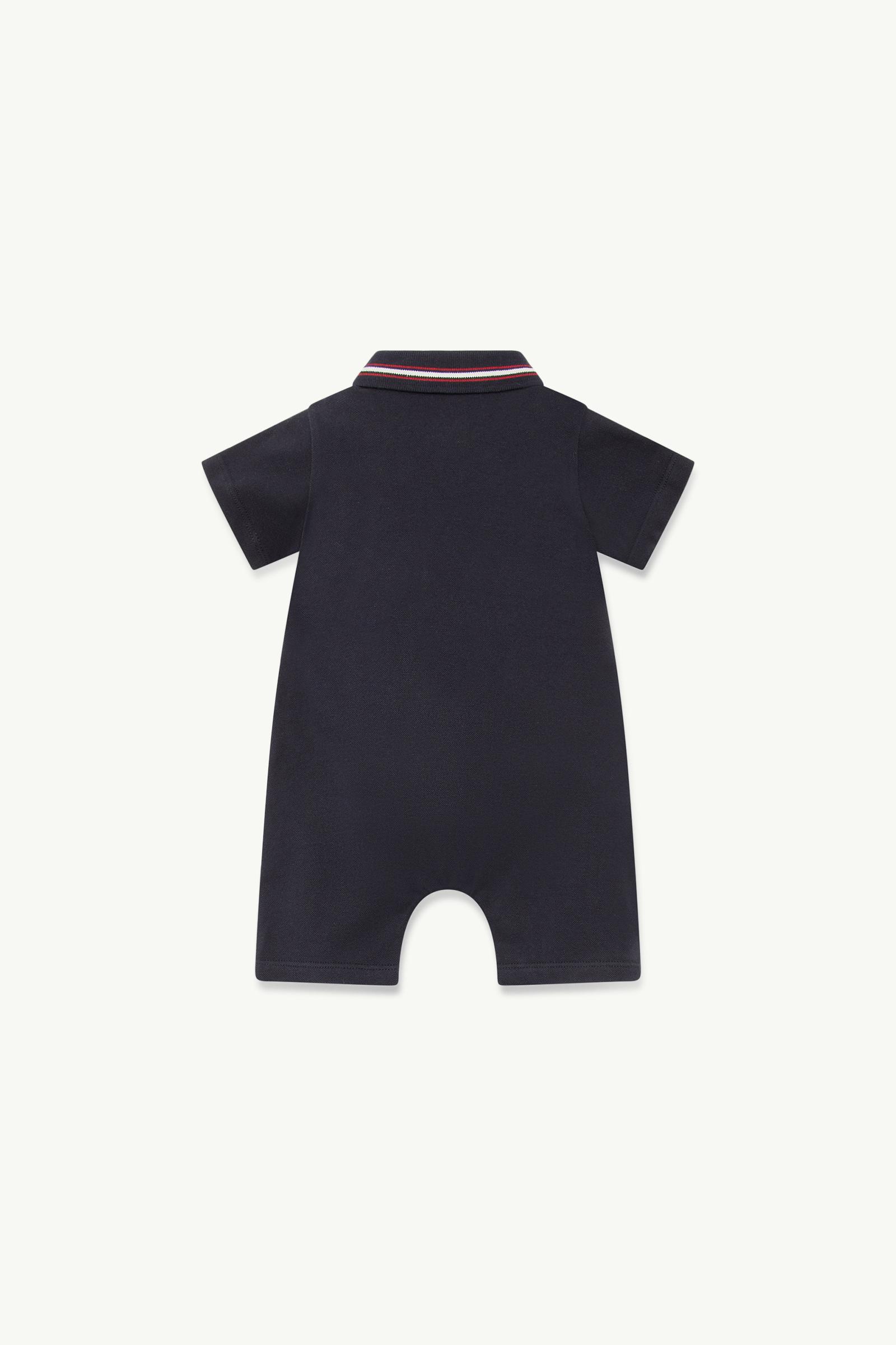 Logo Patch Cotton Piquet Baby Romper Boy Navy Blue Moncler 1