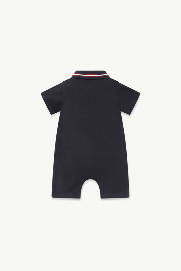 Logo Patch Cotton Piquet Baby Romper Boy Navy Blue Moncler 1