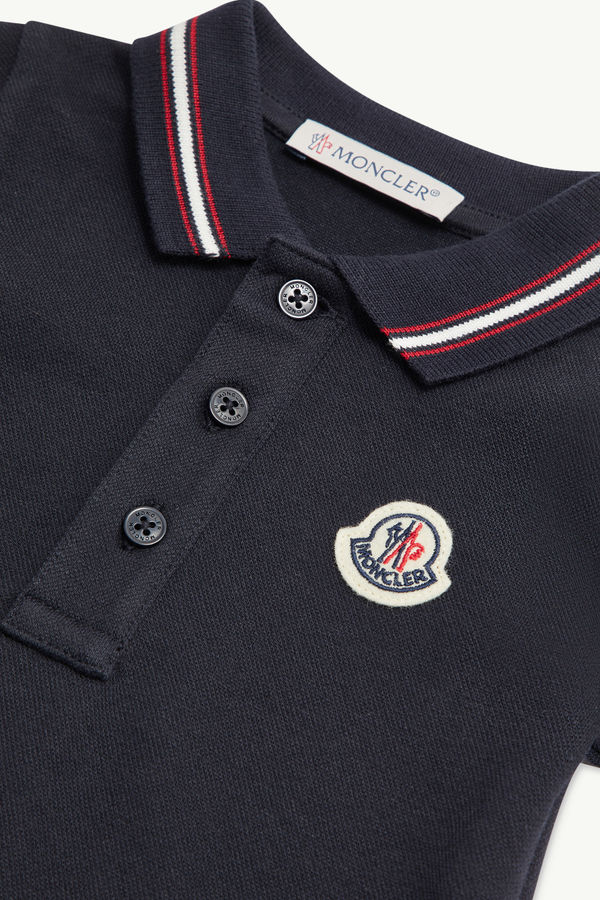 Logo Patch Cotton Piquet Baby Romper Boy Navy Blue Moncler 2