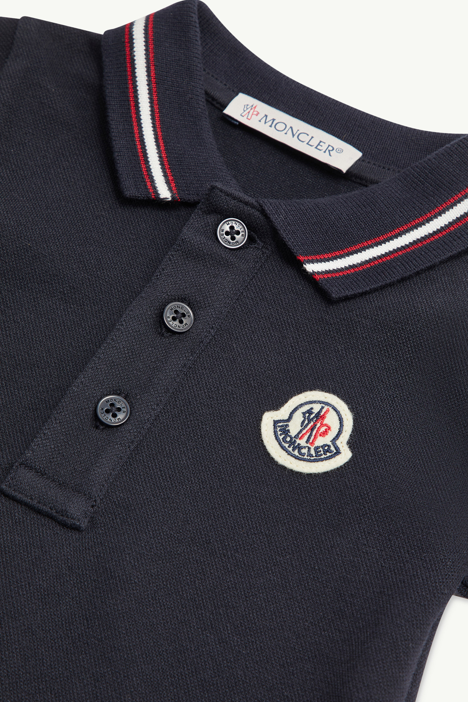 Logo Patch Cotton Piquet Baby Romper Boy Navy Blue Moncler 2