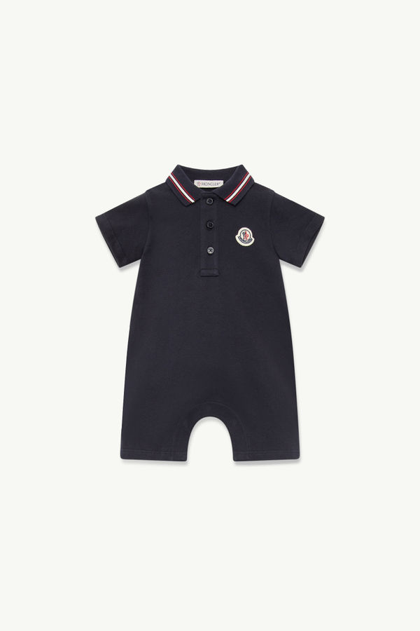 Logo Patch Cotton Piquet Baby Romper Boy Navy Blue Moncler 0
